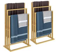 CASARIA® Juego de 2 Toalleros de Pie Madera de Bambú 3 Barras de Acero Inoxidable 82x40x24cm cm Sin Taladrar