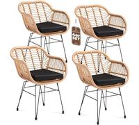 CASARIA® Juego de 4 Sillas de Jardín Polirratán Incl. Cojines de 5 cm Sillones Exterior Resistente a la Intemperie Terraza Balcón