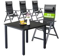 CASARIA® Juego de 4 Sillas Plegables Mesa Exterior de Aluminio 90x90cm Respaldo Ajustable en 8 Posiciones Incl. Almohadillas Muebles de Jardín Antracita