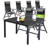 CASARIA® Juego de 6 Sillas Plegables Mesa Exterior de Aluminio 150x90cm Respaldo Ajustable en 8 Posiciones Incl. Almohadillas Muebles de Jardín Antracita