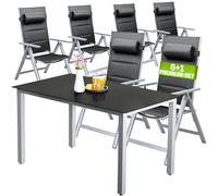CASARIA® Juego de 6 Sillas Plegables Mesa Exterior de Aluminio 150x90cm Respaldo Ajustable en 8 Posiciones Incl. Almohadillas Muebles de Jardín Plata