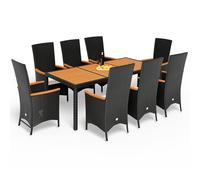 CASARIA® Juego de Asientos de Ratán Acacia - 8 Sillas con Cojines de 7 cm, Respaldo Ajustable, Mesa de Jardín Resistente al de 190x90 cm, Conjunto de Muebles para Exteriores