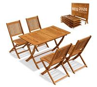 CASARIA® Juego de Muebles de Jardín 5 Piezas Modelo 2026 Mesa Extra Estable con Refuerzo Madera Acacia FSC® 4 Sillas Plegable Set Comedor Exterior Resistente Intemperie Balcón Terraza