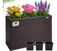 Casaria Macetero Exterior 3 Macetas Internas Extraíbles Poliratán Marrón | 83x30,5x60cm, Jardinera, con Drenaje de Agua, Flores, Plantas, Balcón, Terraza, Patio, Marrón, Resistente, Fácil de limpiar