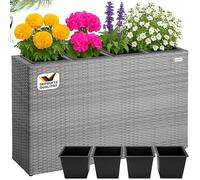 CASARIA Macetero Exterior 4 Macetas Internas Extraíbles Poliratán Gris | 95x27x60cm, Jardinera, con Drenaje de Agua, Flores, Plantas, Balcón, Terraza, Patio, Marrón, Resistente, Fácil de limpiar