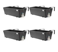 CASARIA Maceteros de Balcón 60x20x19cm Set de 4 Negro | Capacidad 11L, Plástico, Terraza, Resistente, Soportes ajustables, Colgar, Macetas, Jardineras, Plantas, Flores, Ventana