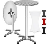 CASARIA® Mesa Alta Plegable Funda Lavable Altura Ajustable 70/115cm Aluminio Ø60cm Resistente Intemperie Antideslizante Fiesta Gastro Jardín Blanco