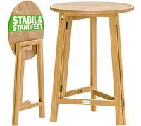 CASARIA Mesa Alta Plegable Redonda Madera Acacia | Tablero Ø80cm, Altura 110Cm, Carga 80Kg, Ahorro Espacio, Madera Maciza, Fácil Montaje, Multiusos, Balcón, Jardin, Bar