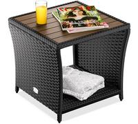 CASARIA® Mesa Auxiliar Jardín 45x45x40cm Poliratán Tablero Madera Acacia Mesa Exterior Balcón Carga 80kg Resistente Intemperie Negro