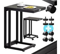 CASARIA® Mesa Auxiliar Lateral Jardín 4 Ruedas Giratorias 4 Patas Ajustables Carga 25Kg Marco Acero Resistente Intemperie Mesita Sofa Forma de C Negro
