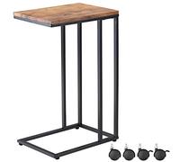 CASARIA® Mesa Auxiliar Lateral para Sofá Cama Ordenador Forma C Altura 70cm Tablero Madera 50x35cm Carga 40 kg 4 Ruedas Pies Ajustables Estructura Metal Negro