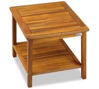 Casaria® Mesa Auxiliar Madera Acacia 2 Estantes Mesita Jardín 45x45x45cm Resistente Intemperie Capacidad Carga hasta 80 Kg Mueble Exterior Interior Terraza Balcón