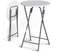 CASARIA Mesa Bar Alta Plegable Redonda 60x110Cm Aspecto Madera Blanco