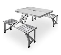 Casaria Mesa Camping Plegable 4 Asientos Aluminio Función Maleta | Asa Transporte, Orificio Sombrilla, Resistente Intemperie, Compacta, Estable, Picnic, Acampada, Festivales, Jardín, Eventos