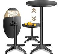 CASARIA® Mesa de Bar Alta 2en1 Plegable Altura Ajustable 70cm /115cm de Aluminio Ø 60 cm Interior Exterior Negro