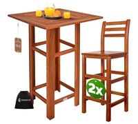 CASARIA® Mesa de Bar con 2 Taburetes Set Muebles Interior Exterior Madera de Acacia 110x75x75cm Jardín Balcón Rustical Resistente a la Intemperie