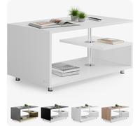 CASARIA® Mesa de Centro de Madera Blanca Almacenaje 95x55cm Pies de Acero Inoxidable Estante Ajustable en Altura Mesa Auxiliar Rectangular Moderna Sala de Estar Sofá Mesa de Sofá