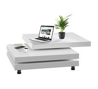 CASARIA® Mesa de Centro New York 72x72cm Blanca Mesita de Salón Diseño Moderno Tablero Giratorio 360°