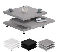 CASARIA® Mesa de Centro New York 72x72cm Gris Mesita de Salón Diseño Moderno Tablero Giratorio 360°