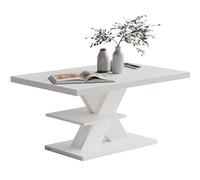 CASARIA® Mesa de Centro Repisa de Almacenaje Madera Resistente a Rasguños Mesa Auxiliar Rectangular Moderna Soporta 50kg Salón Sofá Detroit 90x60cm Blanco