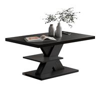 CASARIA® Mesa de Centro Repisa de Almacenaje Madera Resistente a Rasguños Mesa Auxiliar Rectangular Moderna Soporta 50kg Salón Sofá Detroit 90x60cm Negro