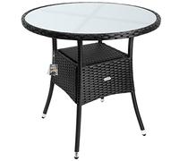 Mesa de jardín de vidrio y poliratán negro 80cm diámetro