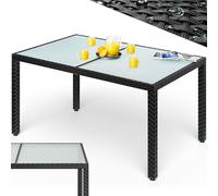 CASARIA® Mesa Jardín Exterior Poliratán 150x90x75 cm Resistente Intemperie Vidrio Seguridad 5 mm Altura Ajustable Terraza Balcón Patio Negro