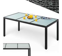 CASARIA® Mesa Jardín Exterior Poliratán 190x90x75 cm Resistente Intemperie Vidrio Seguridad 5 mm Altura Ajustable Terraza Balcón Patio Negro