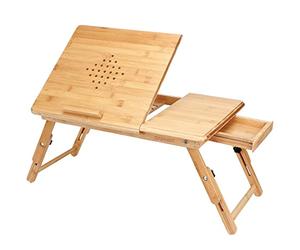 CASARIA® Mesa para Ordenador Portátil Plegable Mesa Auxiliar Cama Sofá de Bambú Ajustable Bandeja Desayuno