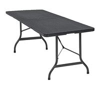 CASARIA® Mesa Plegable Plástico Efecto Ratán 180x75x73cm Multifuncional Portátil con Asas Intemperie