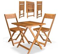CASARIA Mesa y 2 Sillas Plegables de Madera Set Plegable | Juego Completo, Bistró, Compacto, Jardín, Conjunto Exterior, Interior, Muebles Balcón, Terraza, 71x58x60 cm, 81x38x51, Acacia
