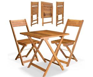 CASARIA Mesa y 2 Sillas Plegables de Madera Set Plegable | Juego Completo, Bistró, Compacto, Jardín, Conjunto Exterior, Interior, Muebles Balcón, Terraza, 71x58x60 cm, 81x38x51, Acacia