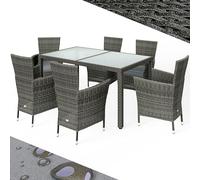 CASARIA® Mesa y Sillas Jardín Poliratán 6 Sillas Apilables Mesa 150x90cm Conjunto Terraza Resistente Intemperie