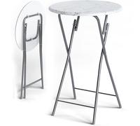 CASARIA Mesas de Bar Altas Plegables Juego de 2 Aspecto Mármol Blanco | 60x110Cm, Tablero Redondo MDF, Robusto Marco Metálico, Patas Antideslizantes, Fácil Limpieza, Bistró, Eventos, Bodas