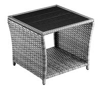 CASARIA Mesita Auxiliar de Poliratán Balcón Jardín 45x45x40cm Tablero WPC Mesa Altura Ajustable Gris