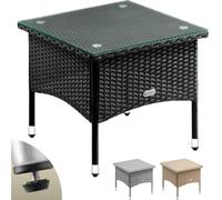 CASARIA® Mesita de Centro Poliratán 50x50x45cm Carga hasta 80Kg Mesa Auxiliar Jardín Ajustable en Altura Tablero Vidrio Resistente Intemperie Negro