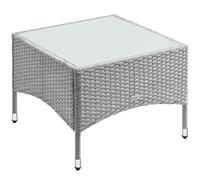 CASARIA® Mesita de Centro Poliratán 58x58x42cm Carga hasta 80Kg Mesa Auxiliar Jardín Ajustable en Altura Tablero Vidrio Resistente Intemperie Gris