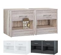 CASARIA® Mesita de Noche Juego de 2 Mesilla Dormitorio Cama Mesa Auxiliar Salón con Cajón Amplio Moderno Resistente Estable 41x39x28cm Mueble Roble