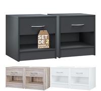CASARIA® Mesita de Noche Juego de 2 Mesilla Dormitorio Cama Mesa Auxiliar Salón con Cajón Amplio Moderno Resistente Estable 41x39x28cm Mueble Antracita