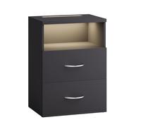 CASARIA Mesita de Noche Luz LED Antracita | 40x28x55 cm, 2 Cajones, Iluminación Regulable, Cómoda Altura 55 cm, Dormitorio, Hogar, Mesa Auxiliar