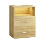 CASARIA Mesita de Noche Luz LED Roble | 40x28x55 cm, 2 Cajones, Iluminación Regulable, Cómoda Altura 55 cm, Dormitorio, Hogar, Mesa Auxiliar