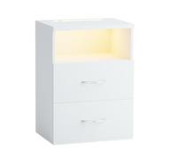 CASARIA® Mesita de Noche Luz LED Táctil Regulable 2 Cajones 40x28x55cm Mesa Auxiliar Dormitorio Salón Blanco