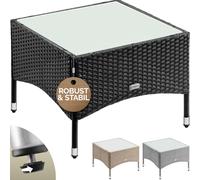 CASARIA® Mesita de Poliratán 58x58x42cm Carga 80Kg Mesa Auxiliar Jardín Ajustable Tablero Vidrio Resistente Negro