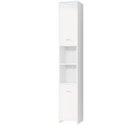 CASARIA Mueble de Baño Estrecho 180x30x30Cm Blanco | Resistente, MDF, Armario, Multiuso, Almacenaje, Toallas, Utensilios, Ducha, 6 Baldas, Ajustables, 2 Puertas, Compartimento