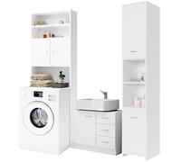 CASARIA® Muebles de Baño Mueble Lavabo Armario Alto para baño Mueble para Lavadora Gabinete 3 Piezas Blanco