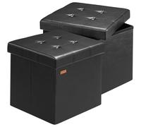 CASARIA® Puff Almacenaje 2 Unidades Taburete Plegable 38x38x38cm Capacidad 40L Salón Dormitorio Acolchado Reposapiés Piel Sintética Negro