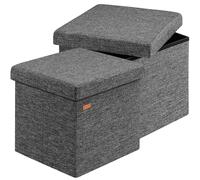 CASARIA® Puff Almacenaje 2 Unidades Taburete Plegable 38x38x38cm Capacidad 40L Salón Dormitorio Acolchado Reposapiés Gris Oscuro