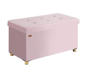 CASARIA Puff Almacenaje 38x76x42cm Patas Madera Terciopelo Rosa | 100L Almacenamiento, Tapa Acolchada, Patas Madera con Protectores Suelo, 300Kg Carga, Tableros MDF, Plegable