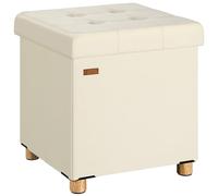 CASARIA Puff Almacenaje con Patas Taburete Reposapiés Plegable Beige | Capacidad 40L, Tapa, Acolchado, Carga 300Kg, Terciopelo, Otomana Salón, Dormitorio, Pie de Cama, 38x38 cm