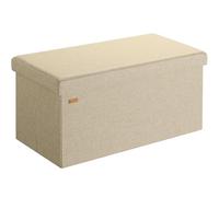 CASARIA Puff Almacenaje Plegable Taburete Reposapiés Beige | Capacidad 100L, con Tapa Acolchada, Carga 300Kg, Aspecto Lino, Otomana Salon, Dormitorio, Pie de Cama, 80x40x40 cm